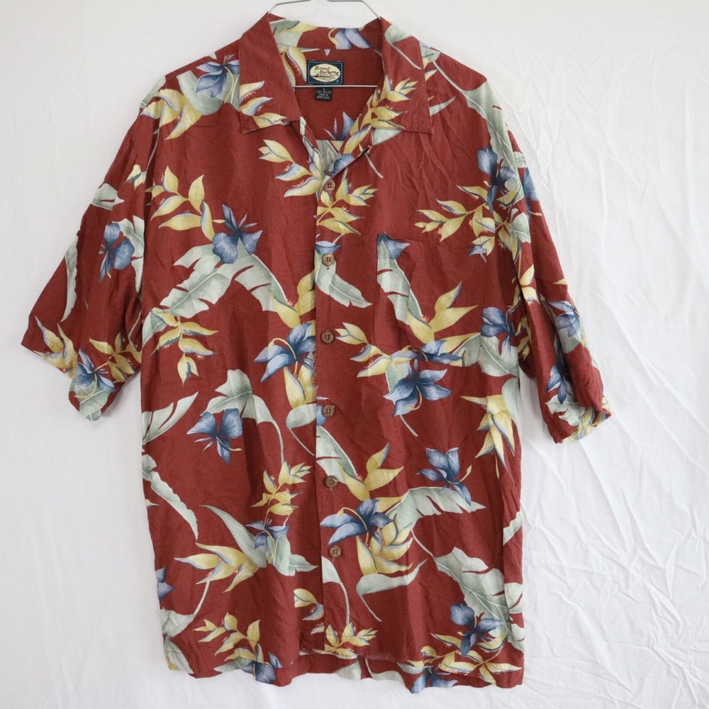 Tommy Bahama Shirt Mens Medium Hawaiian Casual Button Up Red Floral Short Sleeve